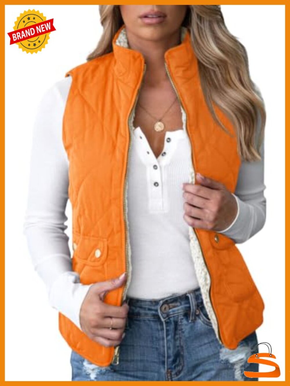 Reversible Quilted Sherpa Fleece Vest Lightweight Sleeveless Zip Coat